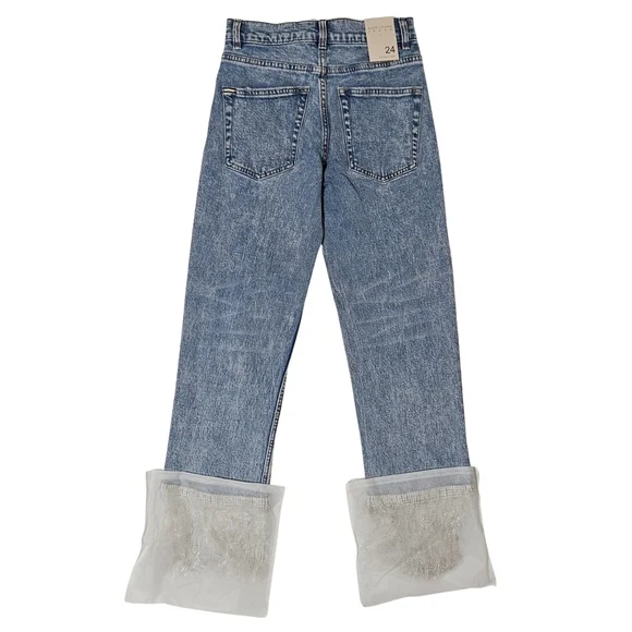 Alice + Olivia Amazing Crystal Embellished Jeans 24 Boyfriend Lightning Blue NWT - Picture 4 of 7